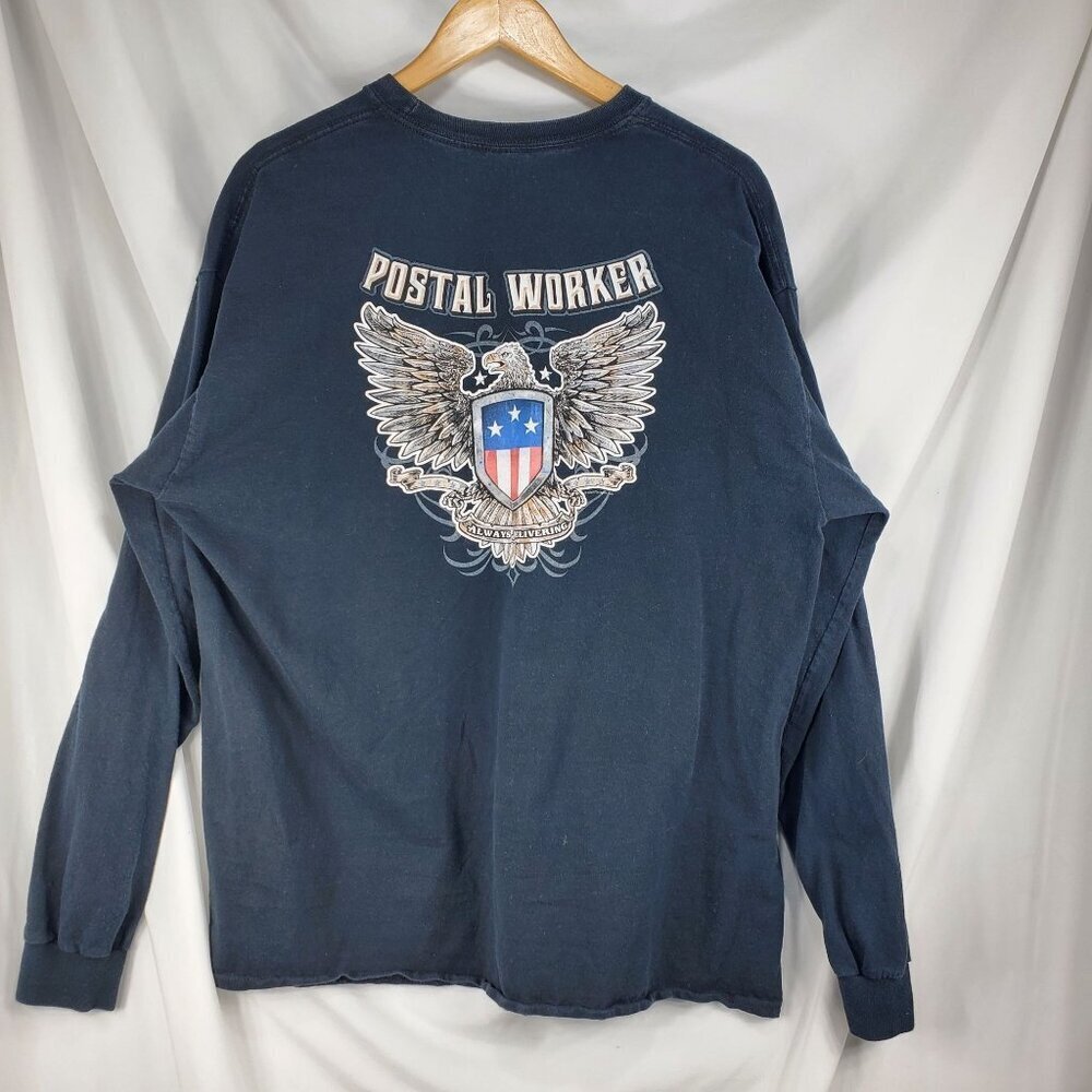 Gildan Men's Blue Pullover T-Shirt Postal Worker Graphic Long Sleeve Sz XL (C-4) - Picture 2 of 11